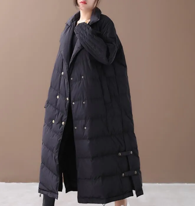 A-line Long Winter Puffer Coat  Side Pockets Down Jacket Women Down Coats 2330