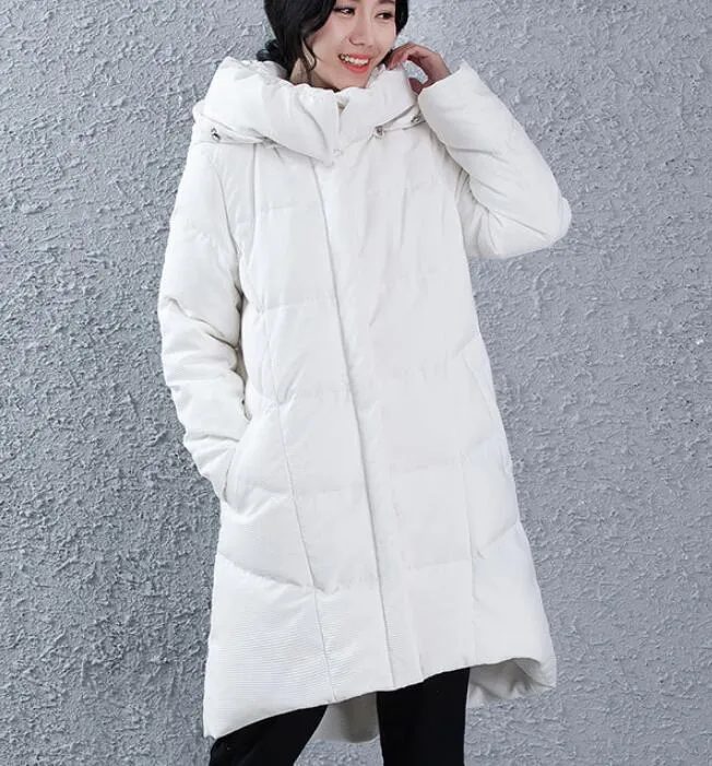 A-line Women Winter Duck Down Jackets ,Hooded Short Front Women Long Puffer Coat 3311