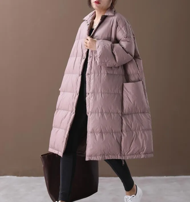 A-Line Women Winter Loose Side Pockets Down Jacket Women Down Coats