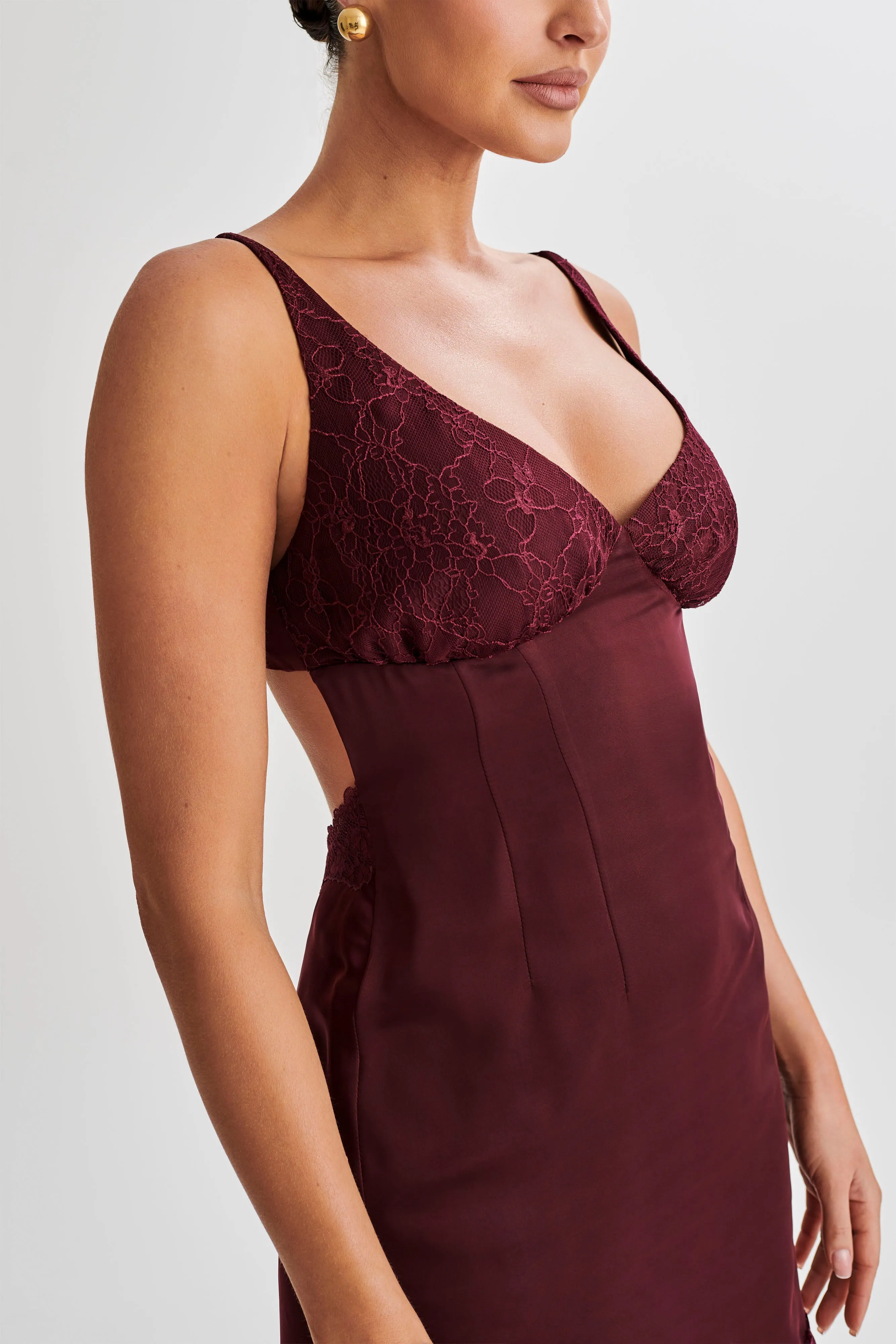 Alondra Satin Mini Dress With Lace - Plum