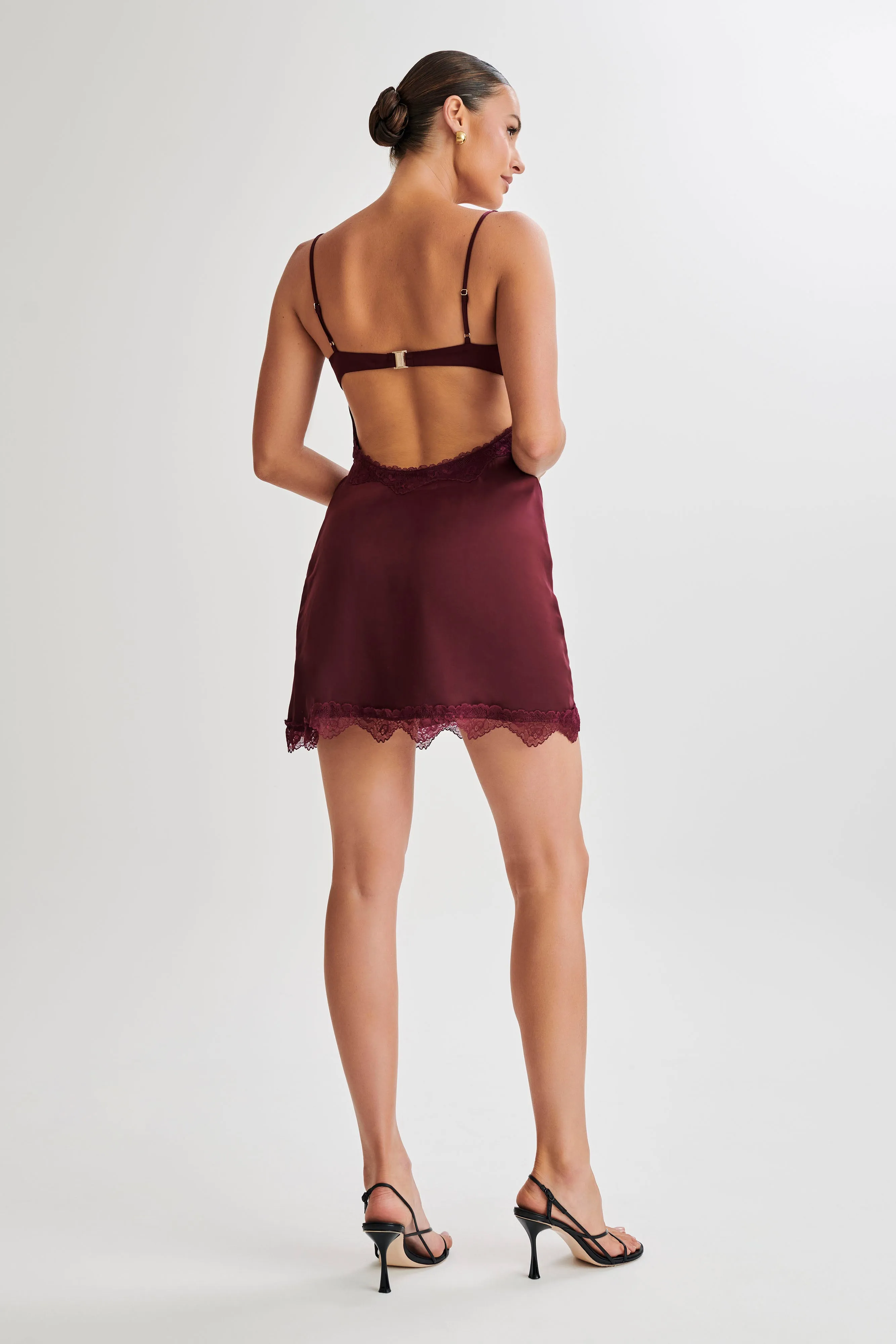 Alondra Satin Mini Dress With Lace - Plum