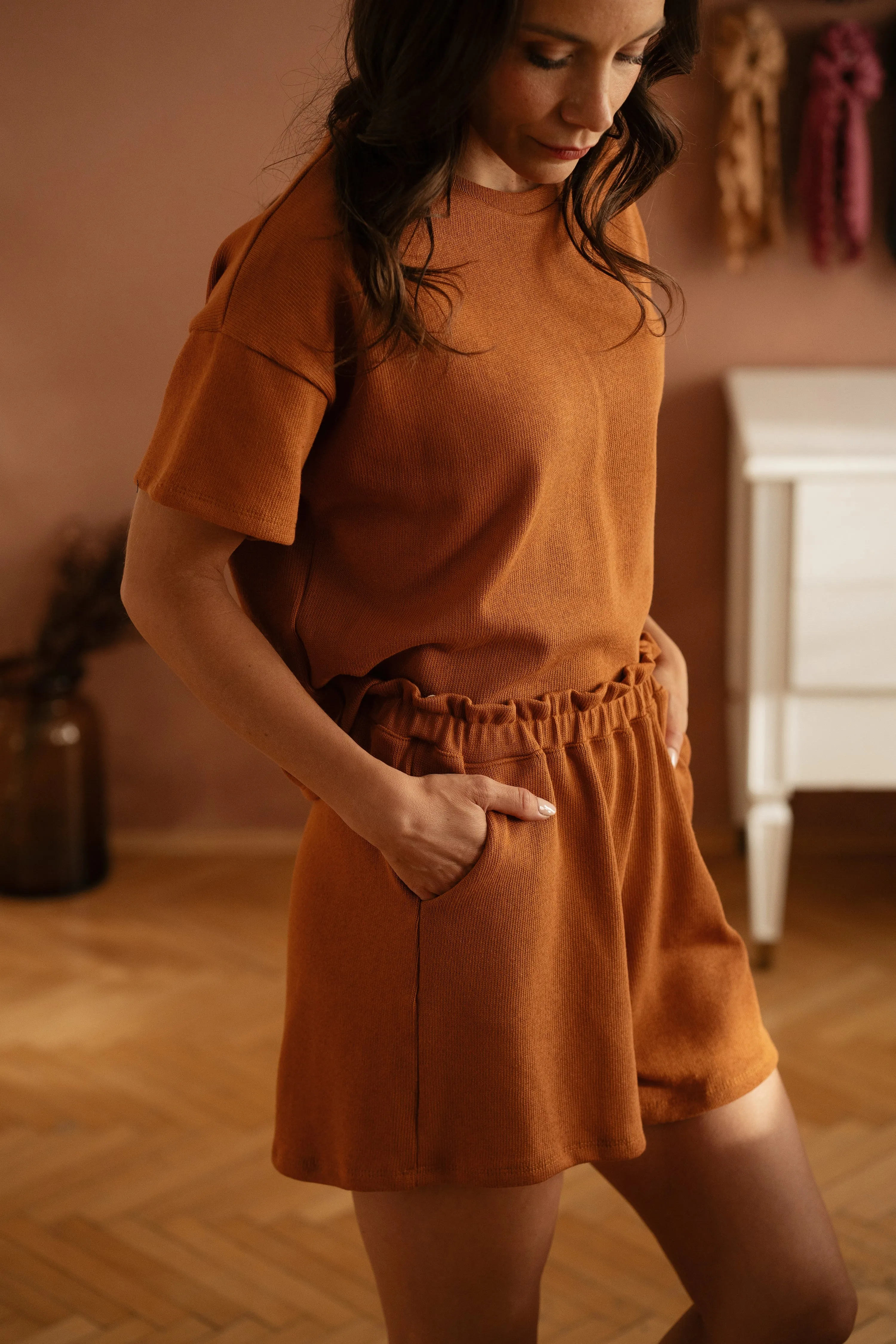 Amelie top / cotton knit - burnt orange