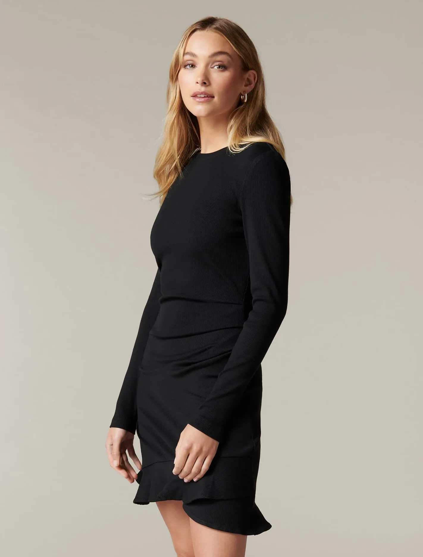 Annie Rib Long Sleeve Frill Dress