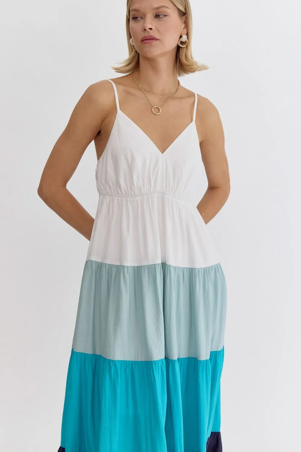 Aqua Color Block Sleeveless Midi - Blues