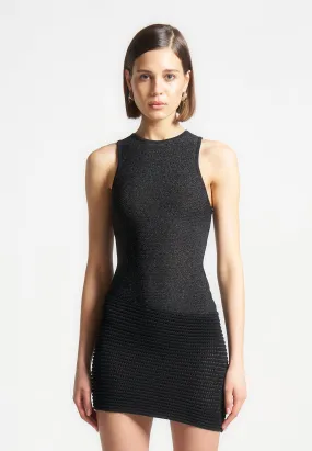 Asymmetric Knit Mini Dress - Black Marl