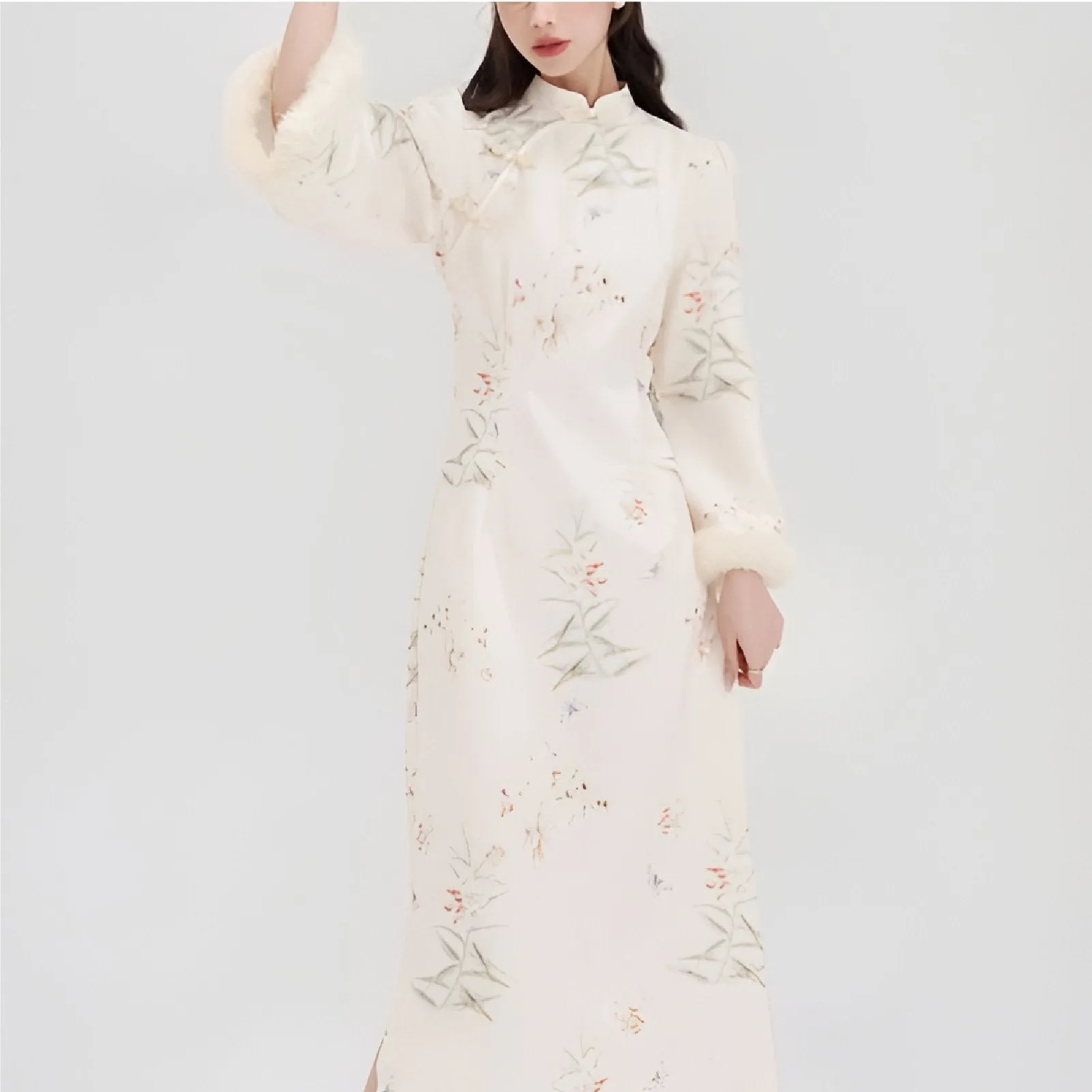 Autumn-Winter Floral Pattern Chinese Qipao