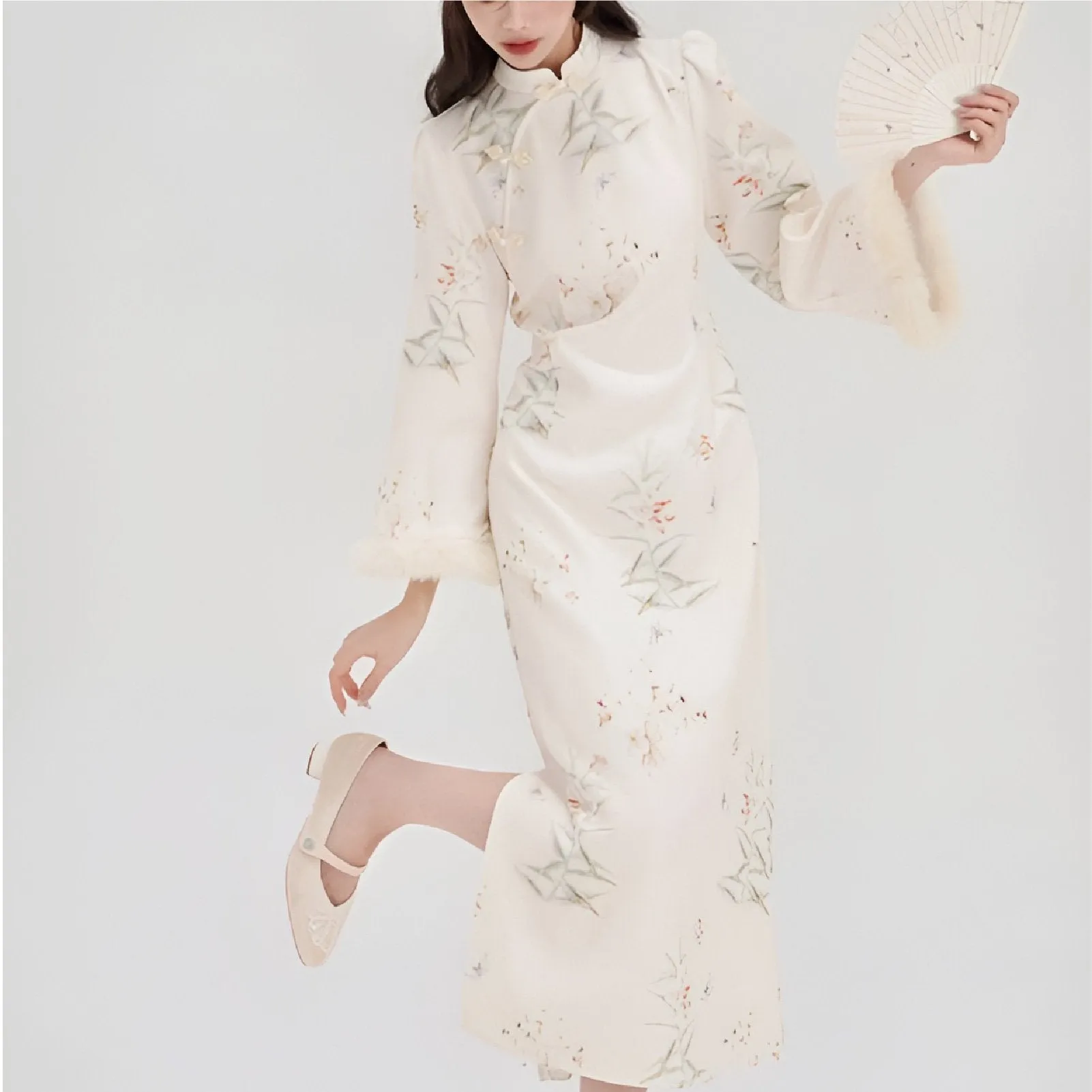 Autumn-Winter Floral Pattern Chinese Qipao