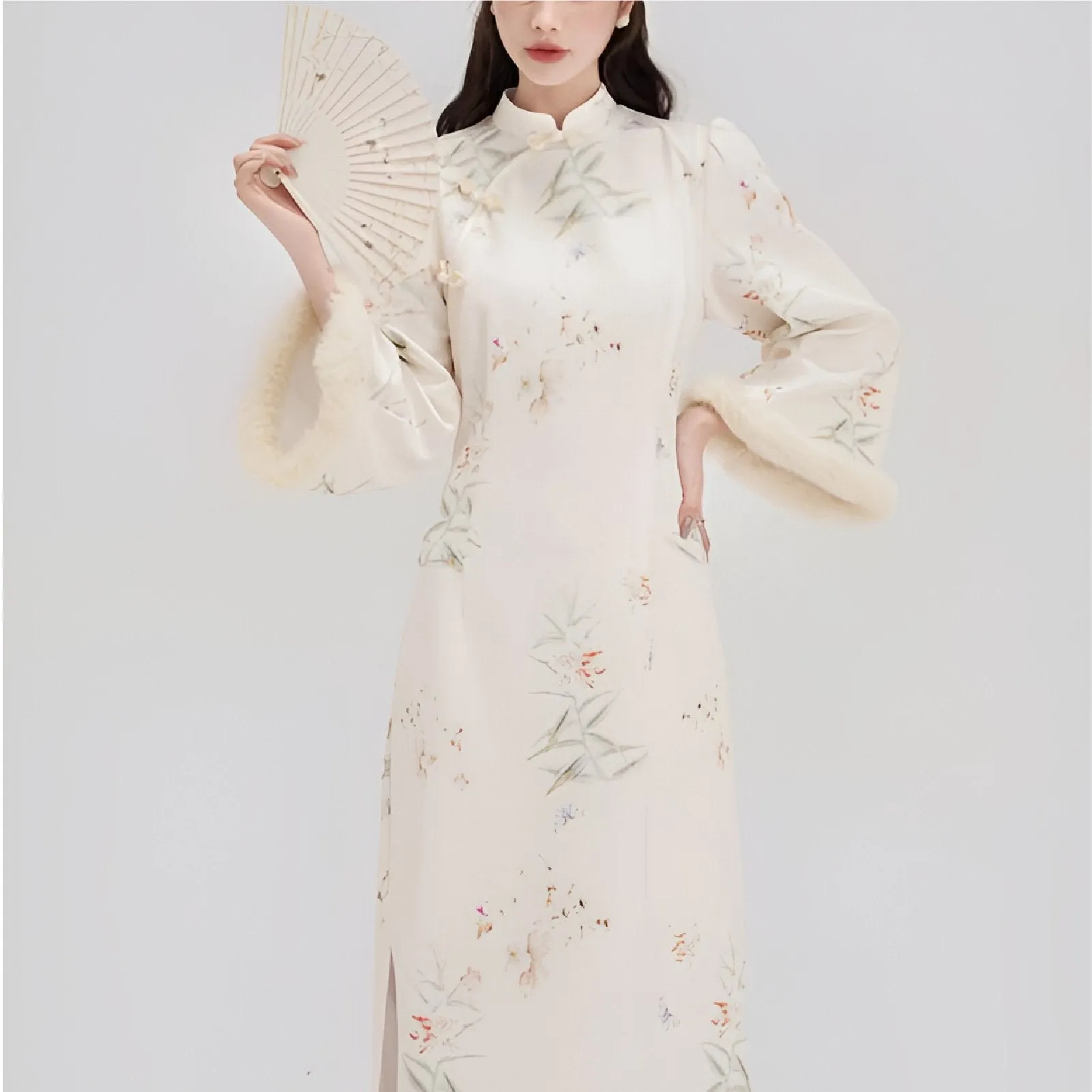 Autumn-Winter Floral Pattern Chinese Qipao