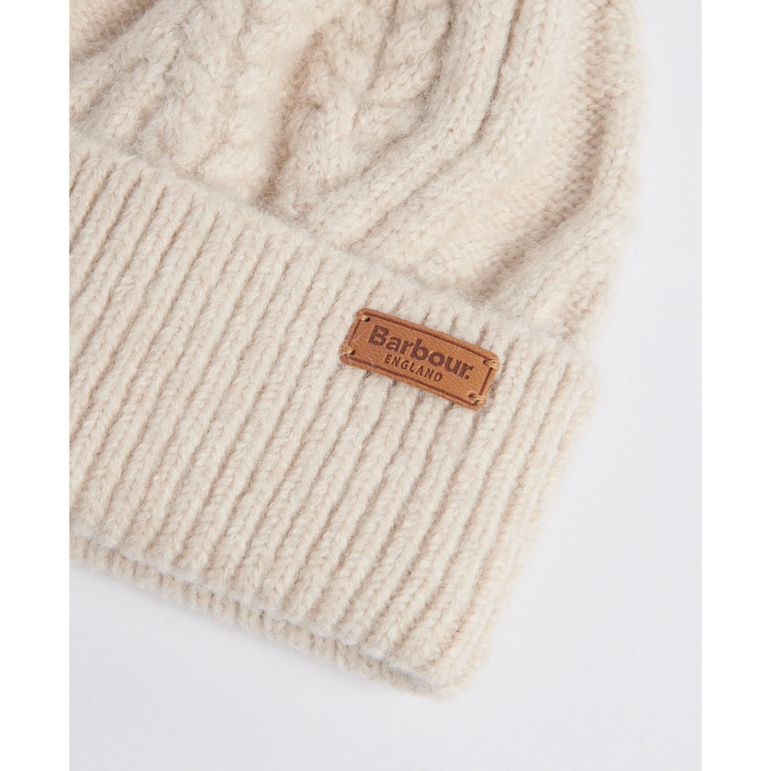 Barbour Elsdon Cable-Knit Beanie in Eggshell LHA0555CR11