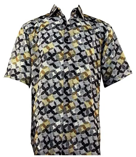 Bassiri Circle Dance Button Front Short Sleeve Square Hem Multicolor Men's Shirt