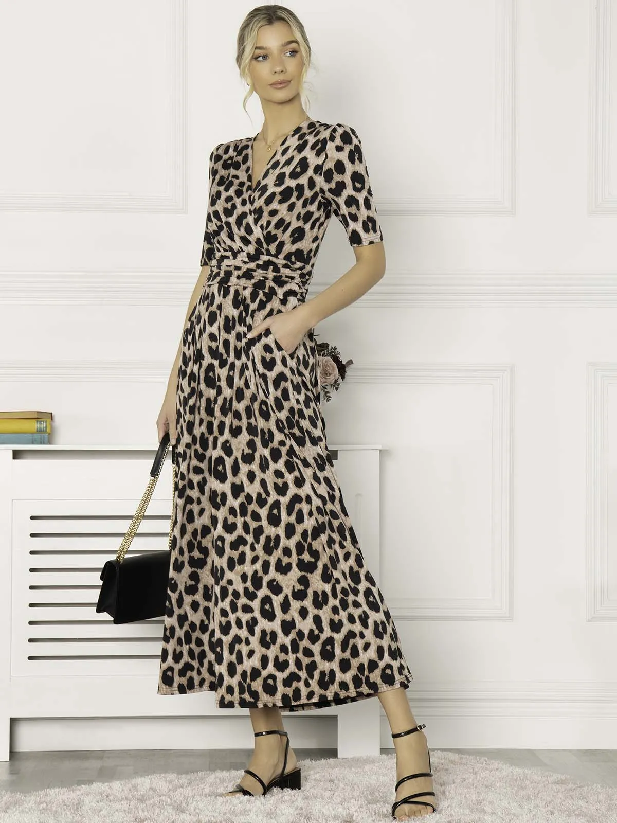 Beatrice Jersey Wrap Maxi Dress, Leopard Multi