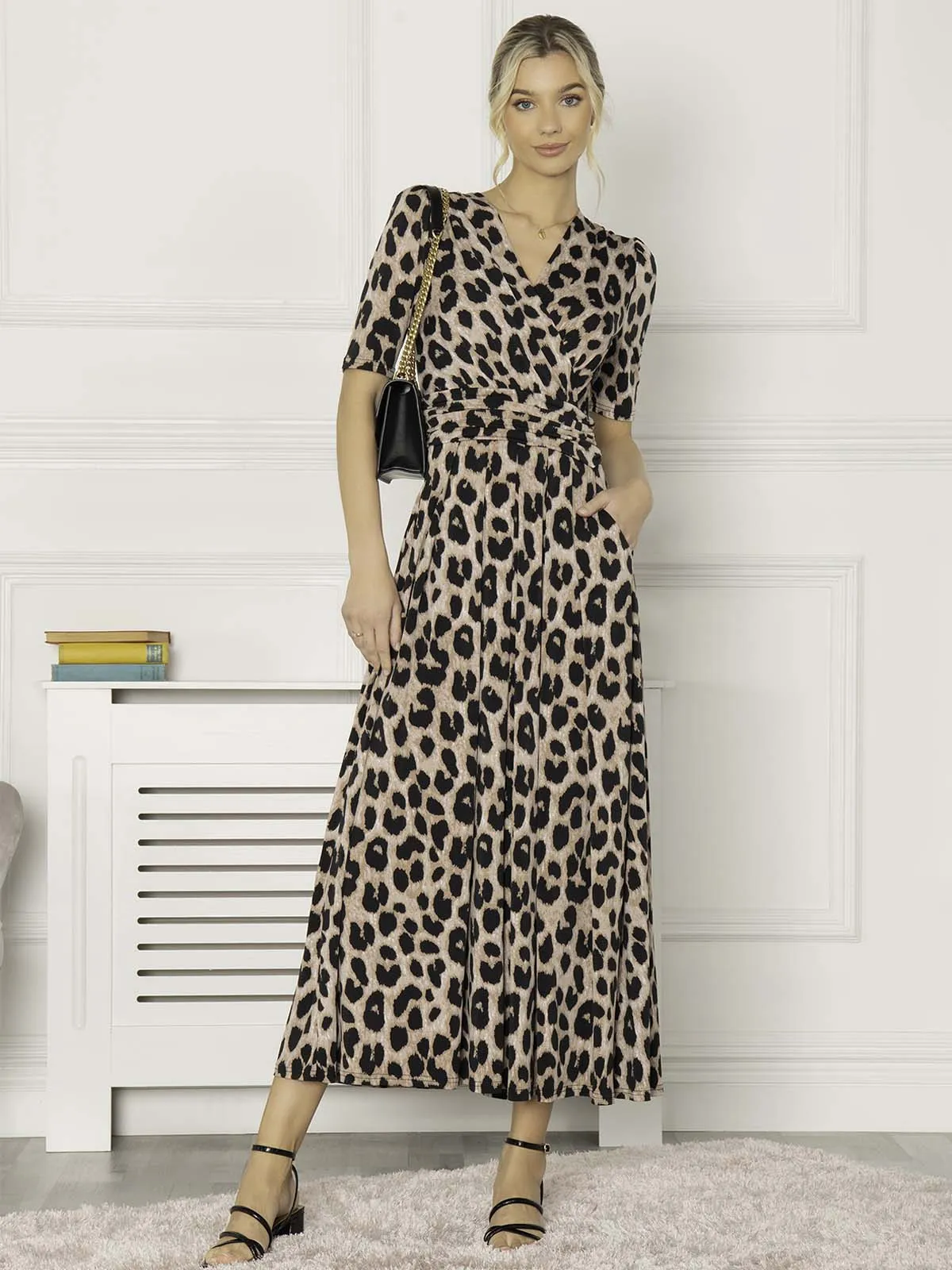 Beatrice Jersey Wrap Maxi Dress, Leopard Multi