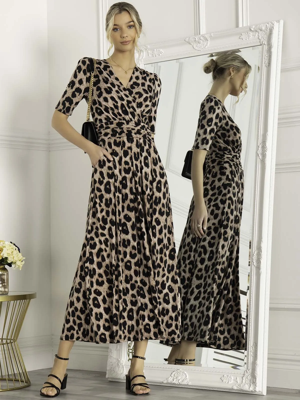 Beatrice Jersey Wrap Maxi Dress, Leopard Multi