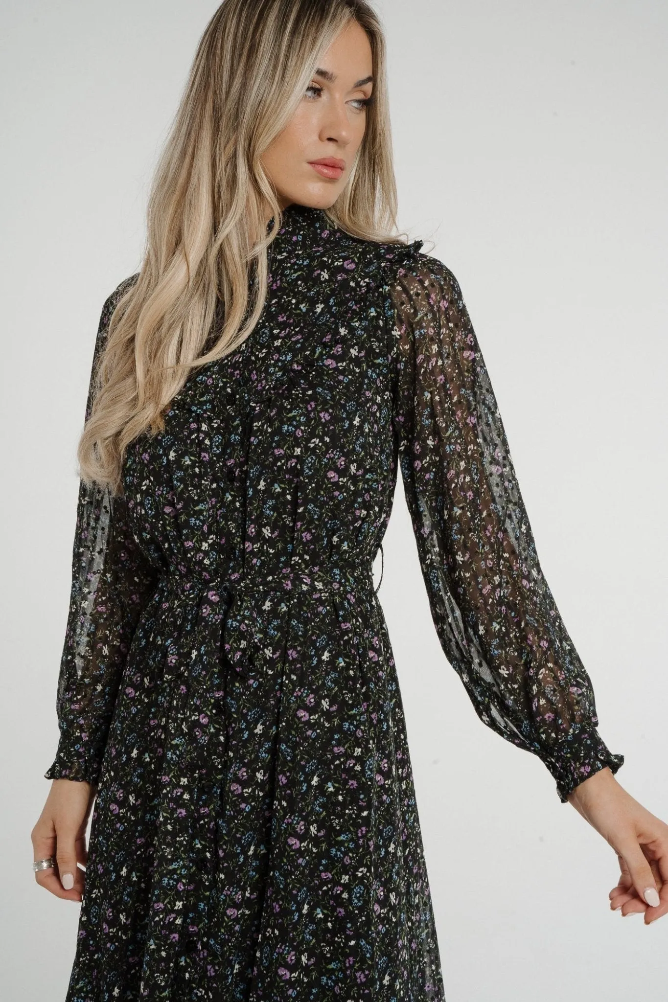 Becca Peplum Shirt Dress In Black Floral