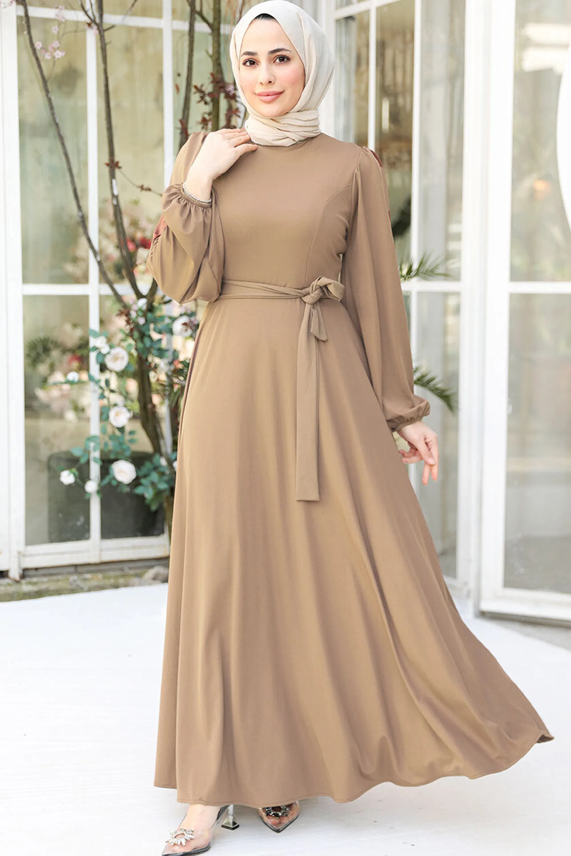 Beige Jersey Swing Maxi Dress