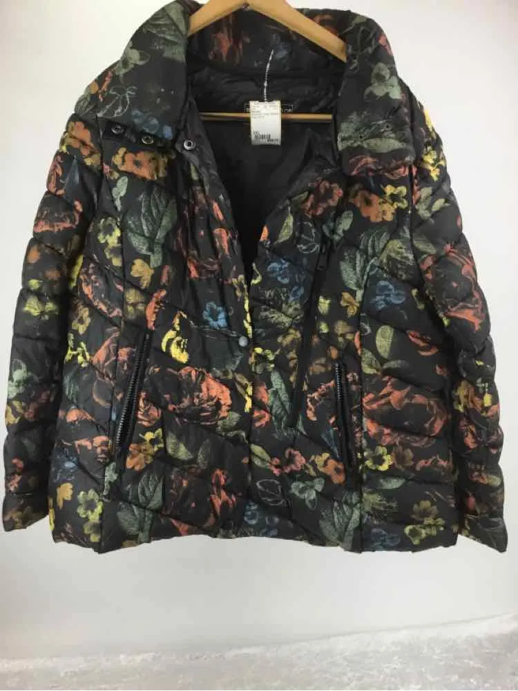 Bernardo Size XXL Black/Multi Quilted Abstract snap closure Coat