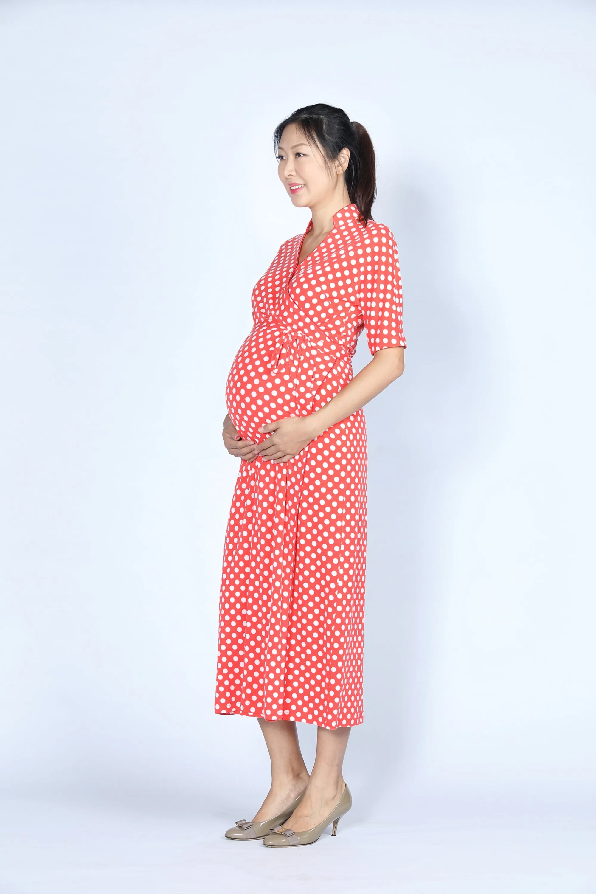 BIANCA Polka dot Long Wrapped Dress (Red/ White)