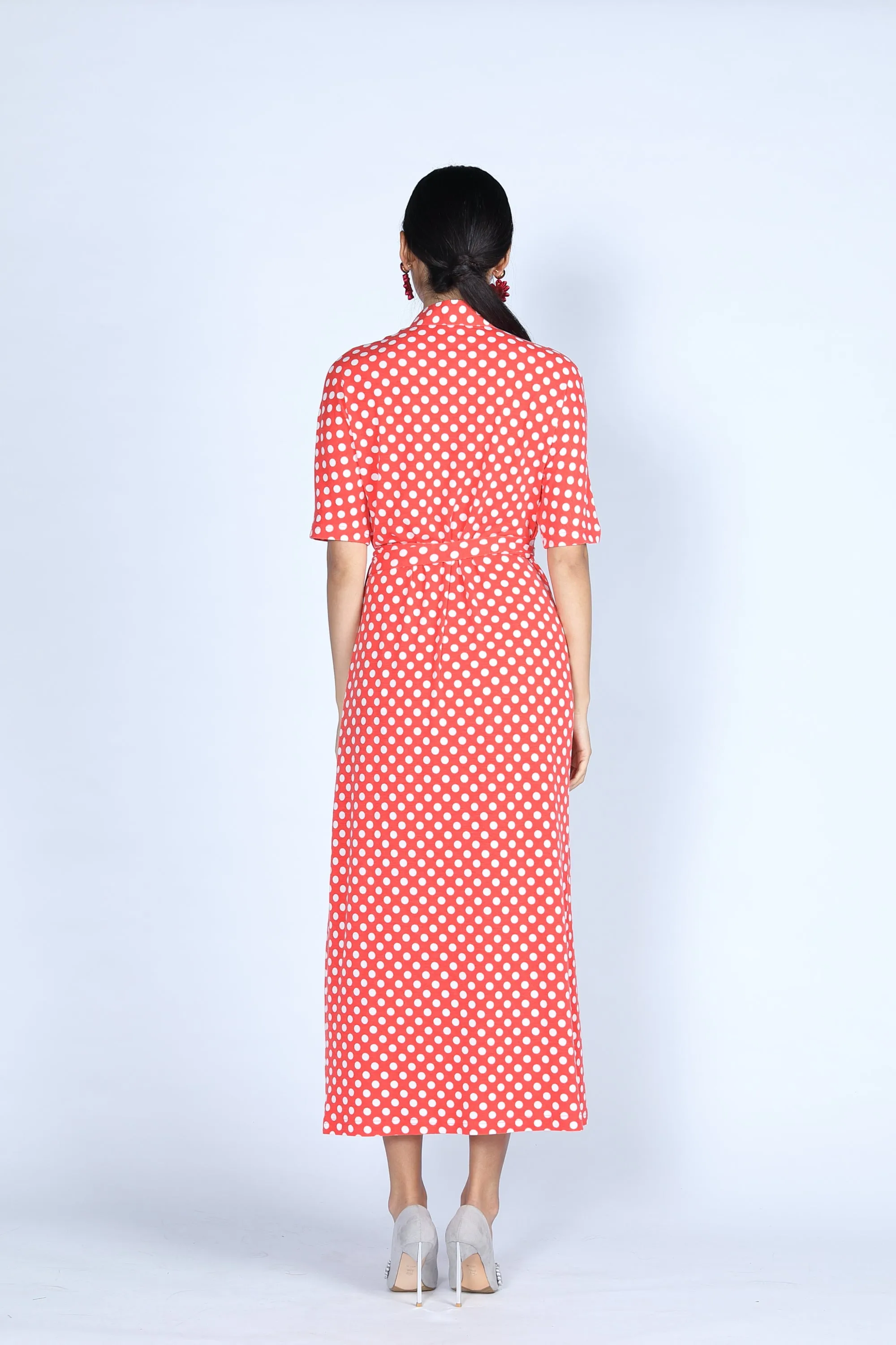 BIANCA Polka dot Long Wrapped Dress (Red/ White)