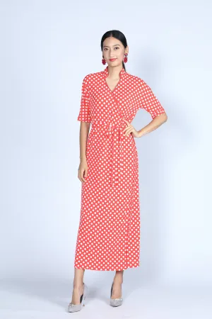 BIANCA Polka dot Long Wrapped Dress (Red/ White)