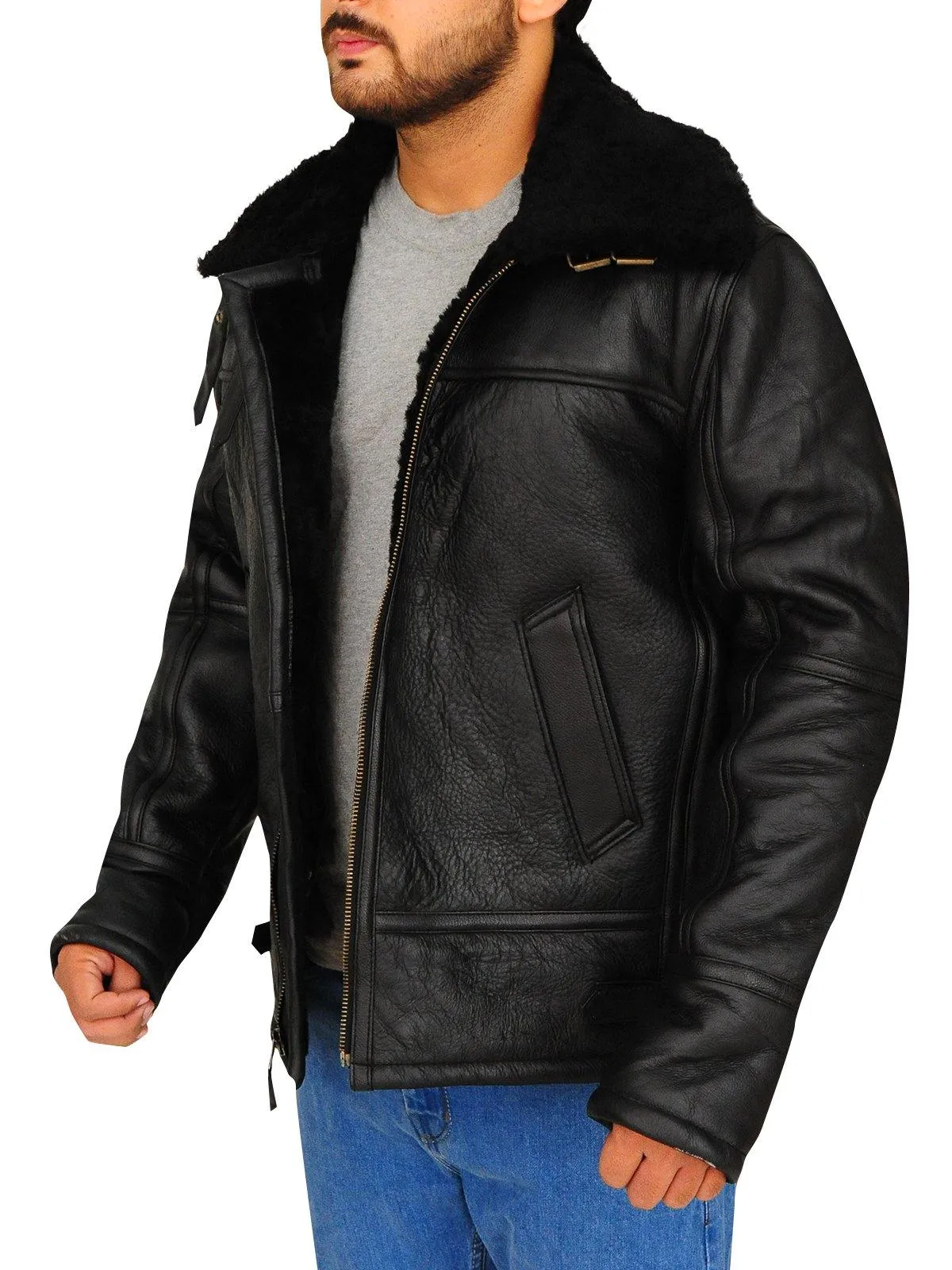 Black B3 Aviator Sheepskin Bomber Jacket