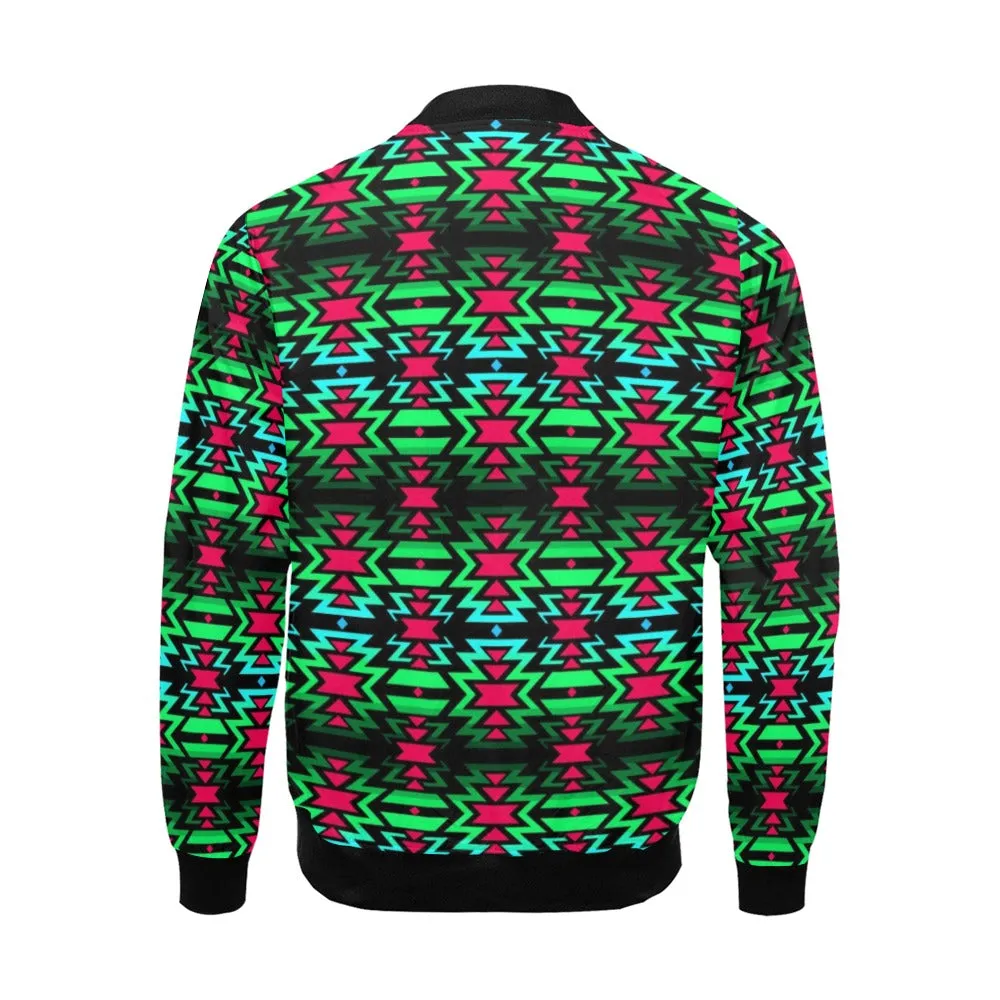 Black Fire and Cathode Green Bomber Jacket for Men