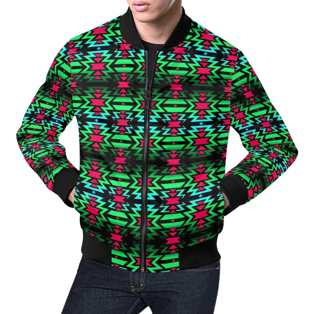 Black Fire and Cathode Green Bomber Jacket for Men