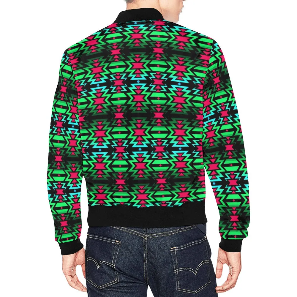 Black Fire and Cathode Green Bomber Jacket for Men