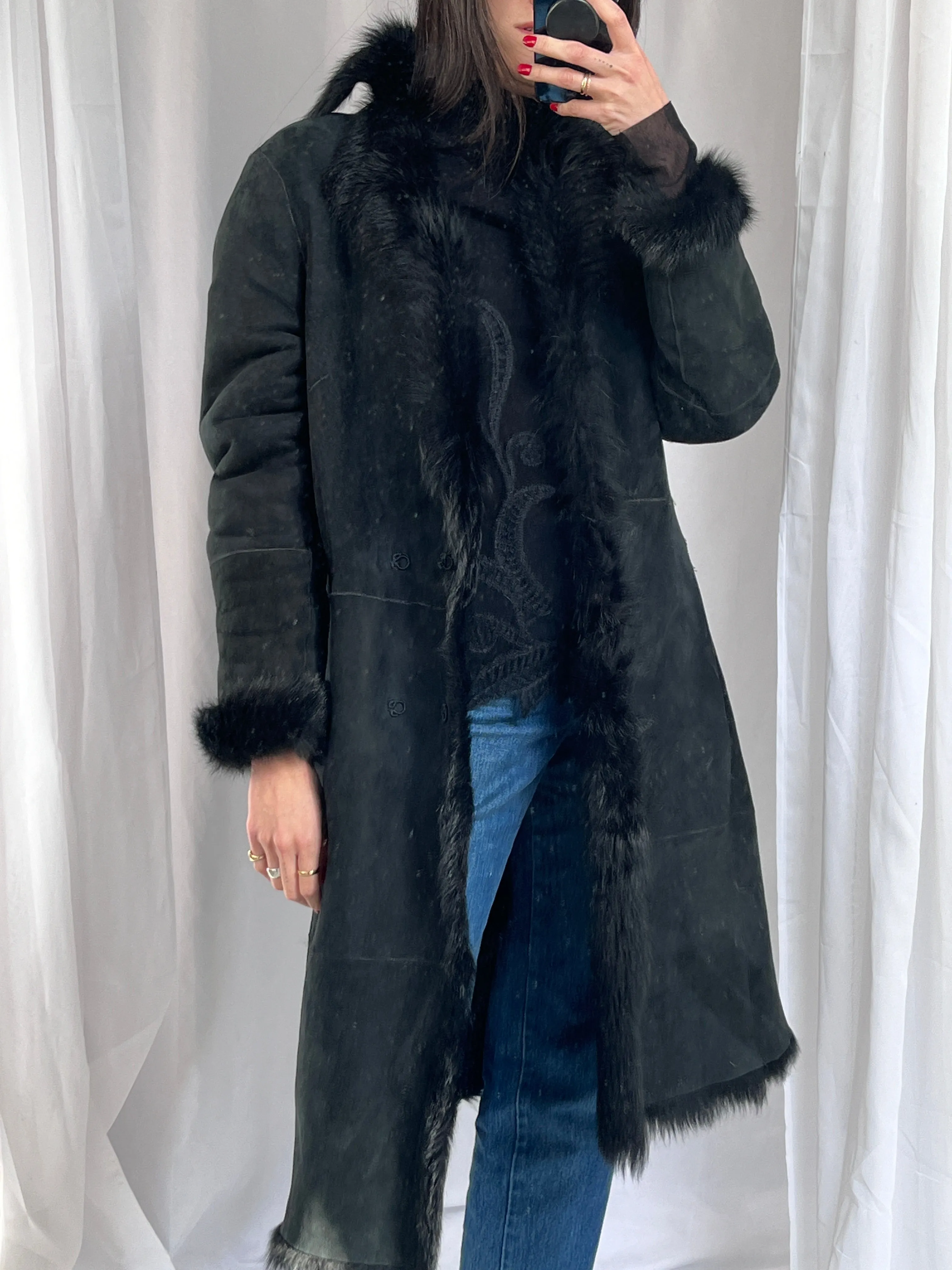 Black Lambskin Wrap Coat