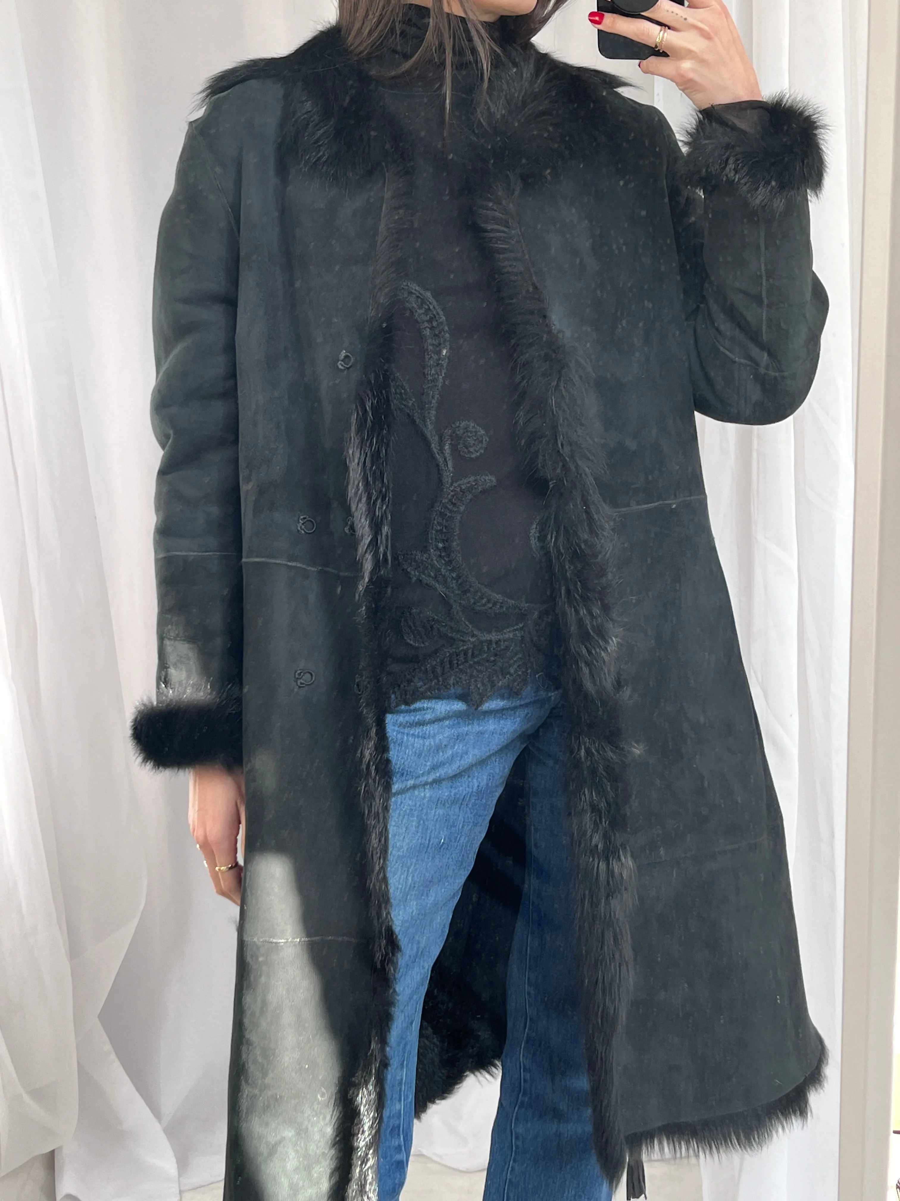 Black Lambskin Wrap Coat