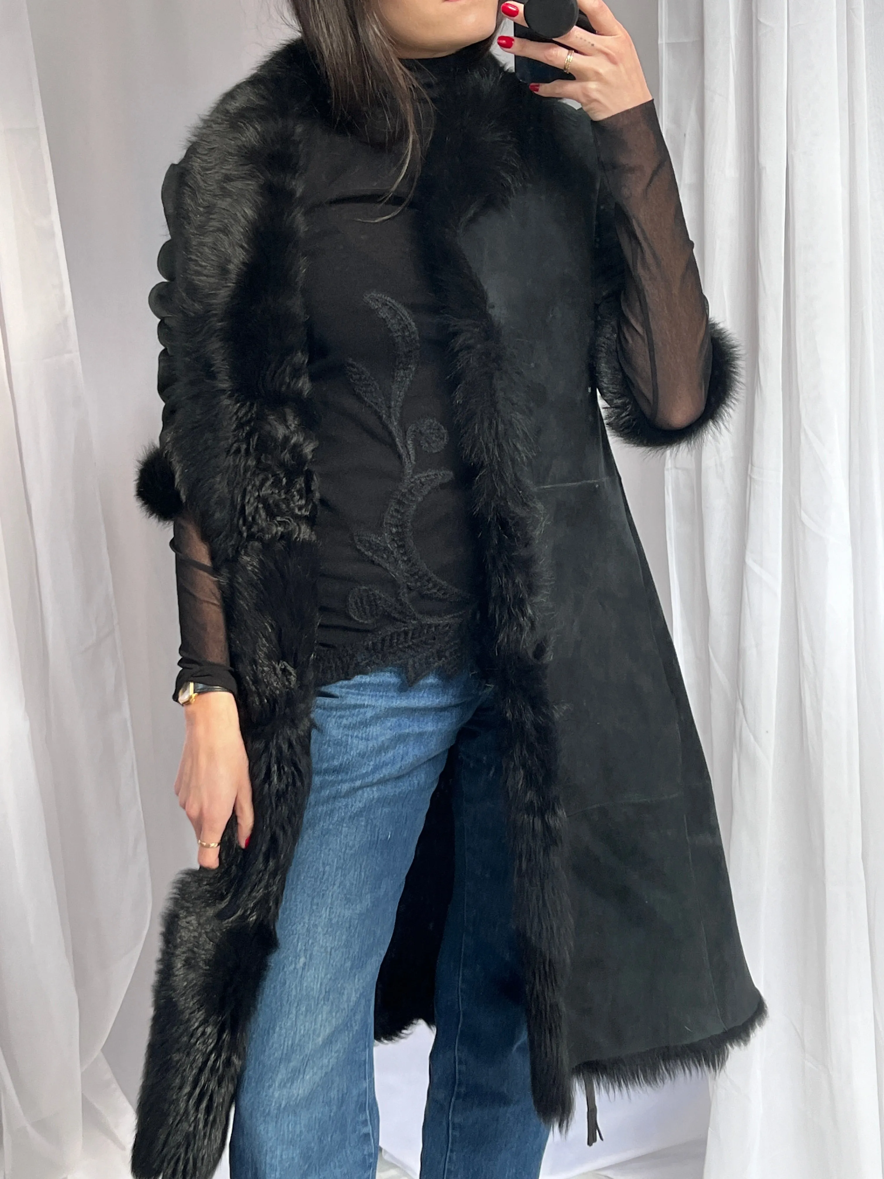 Black Lambskin Wrap Coat