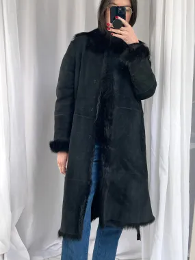 Black Lambskin Wrap Coat