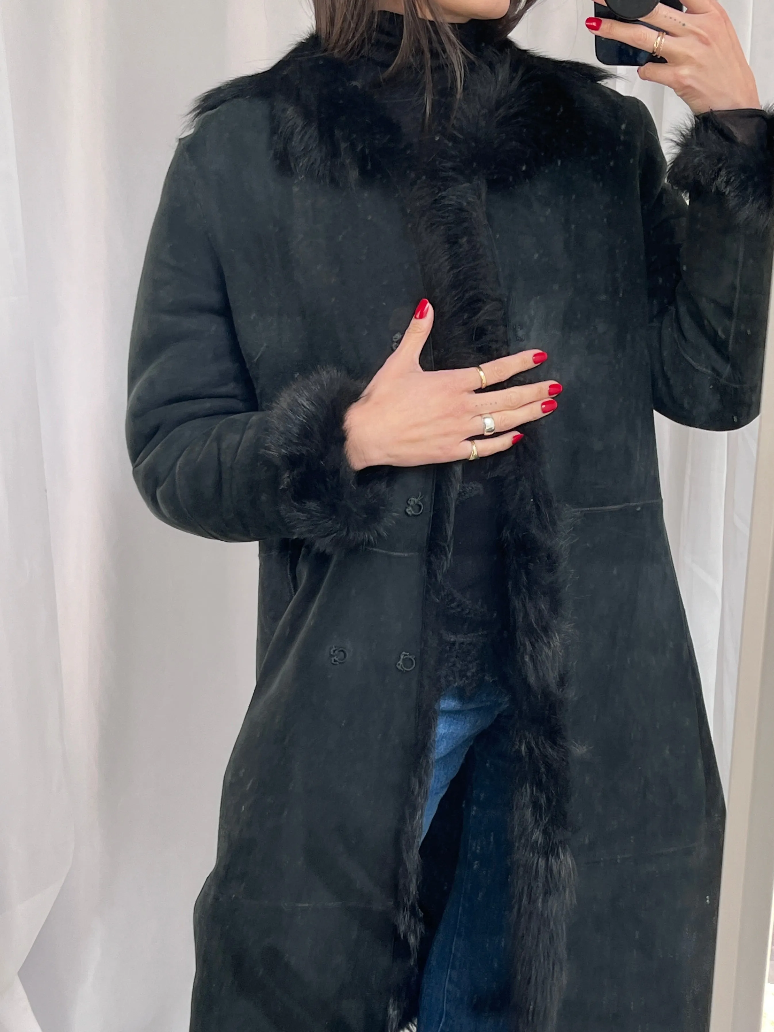 Black Lambskin Wrap Coat