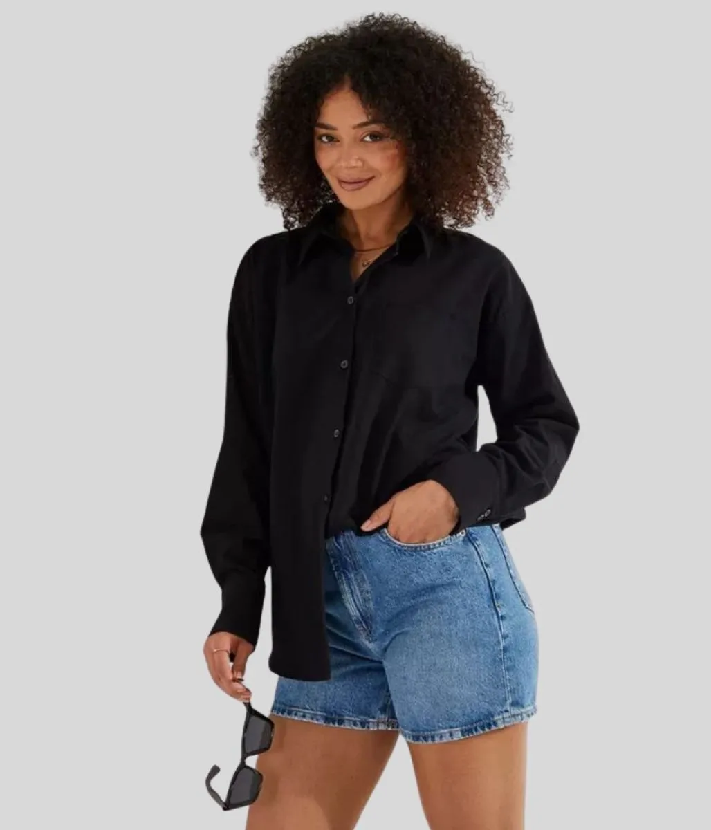 Black Linen Look Shirt