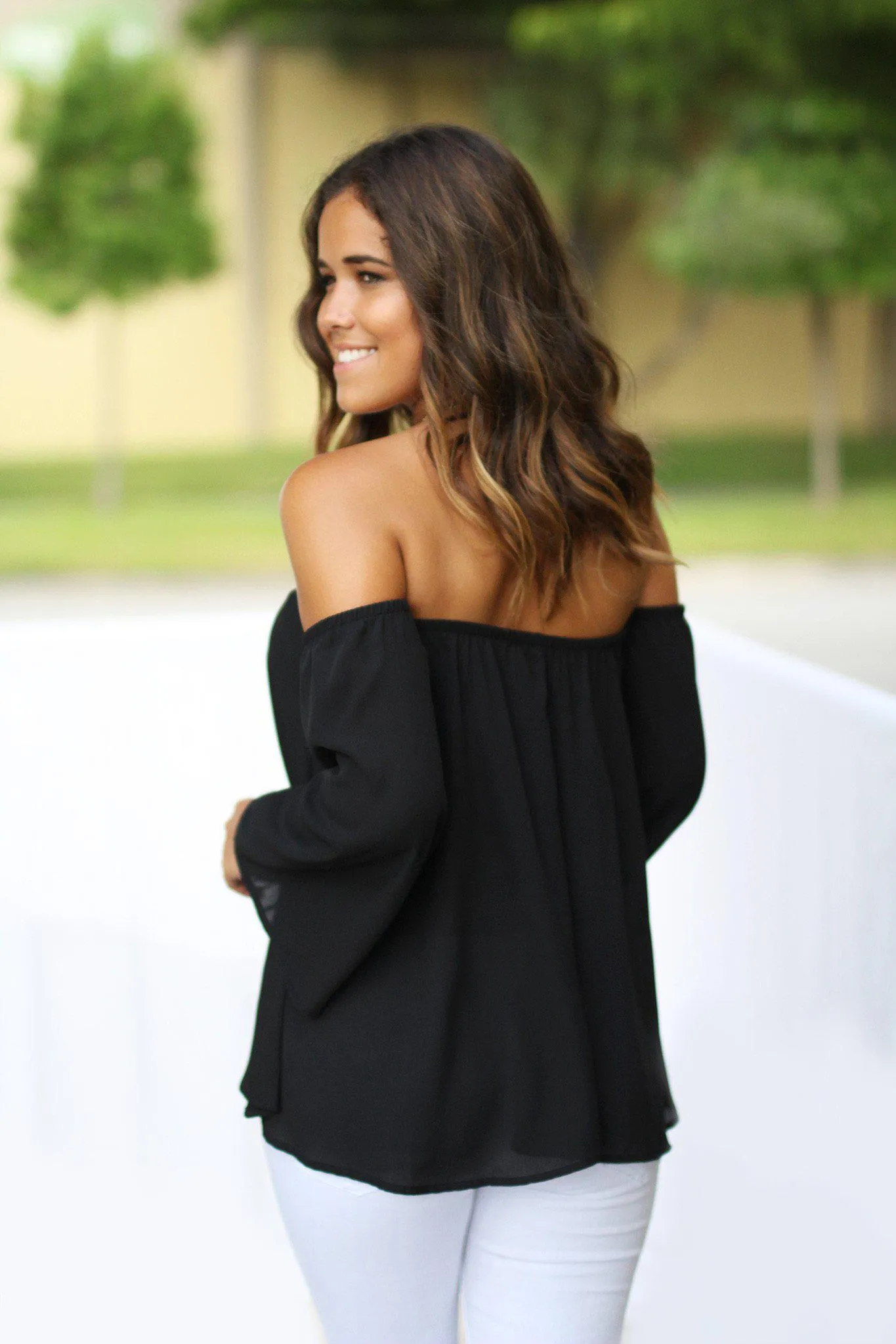 Black Long Sleeve Off Shoulder Top