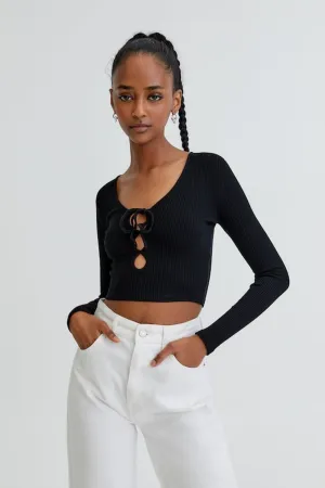 Black Long Sleeve Top With Cut-Out Detail