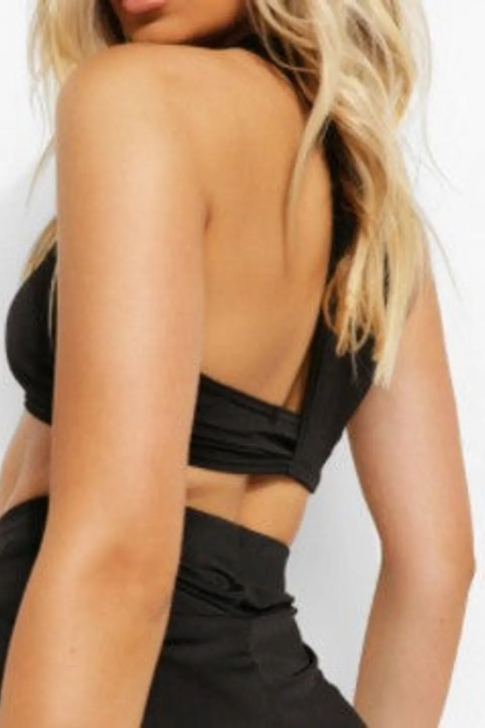 Black One Shoulder Slinky Crop Top