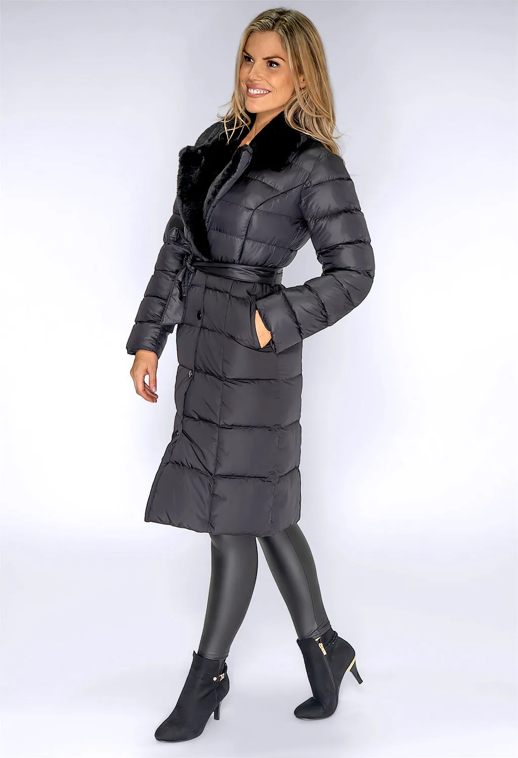 Black Quilted Long Coat