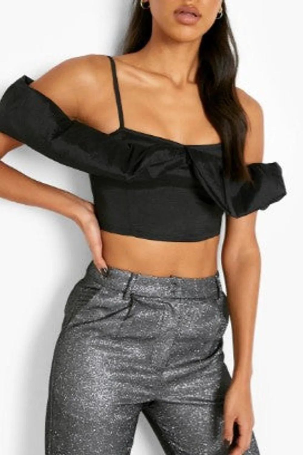 Black Satin Drape Sleeve Top