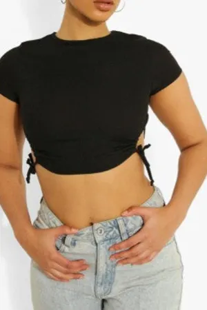 Black Tie Detail Rib Crop Top