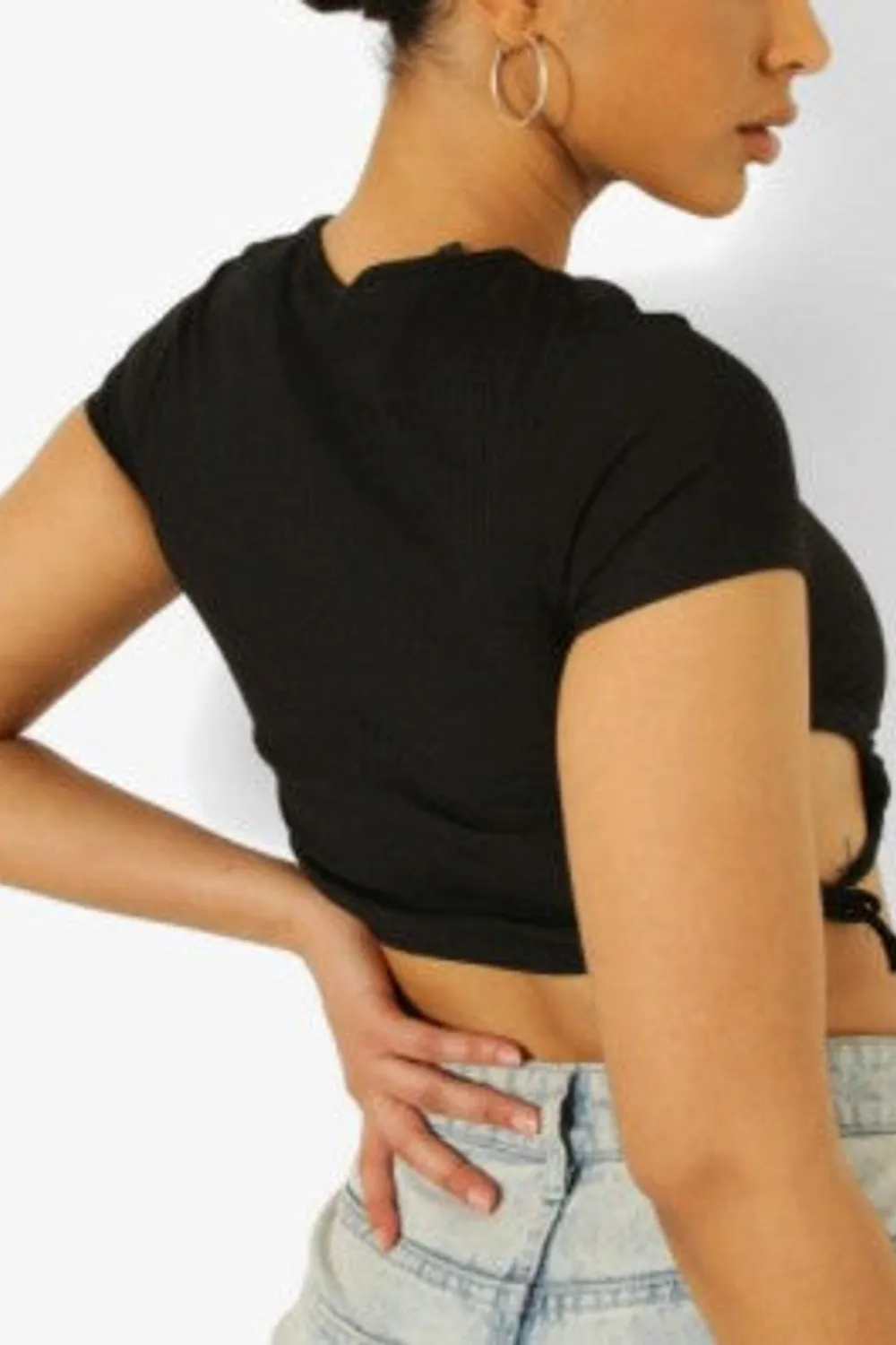 Black Tie Detail Rib Crop Top