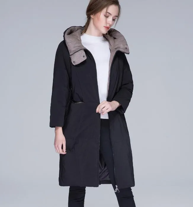 Black Winter Loose Duck Down Jackets Hooded Warm Women Long Down Coat