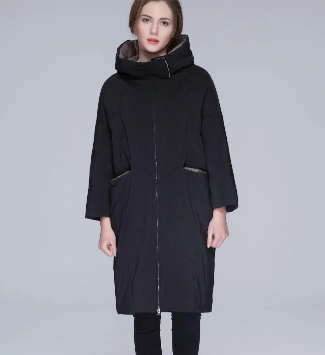 Black Winter Loose Duck Down Jackets Hooded Warm Women Long Down Coat