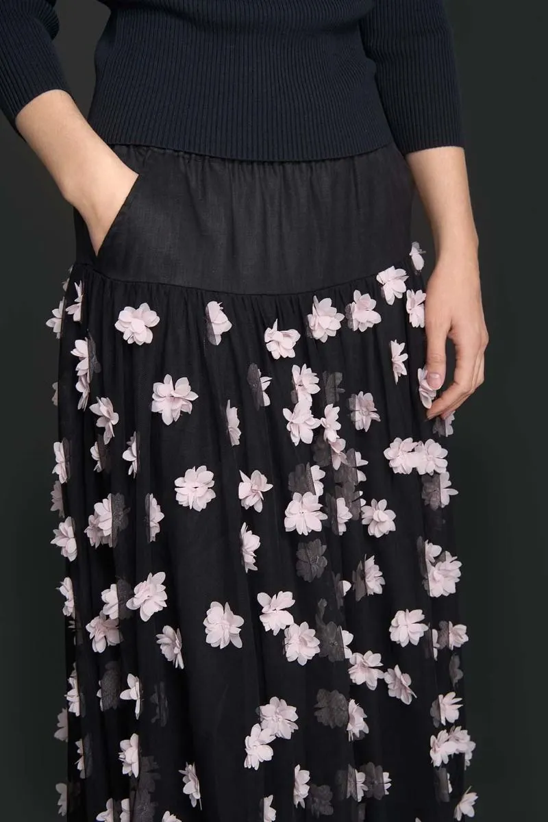 Blossom Mesh Skirt with pink flowers