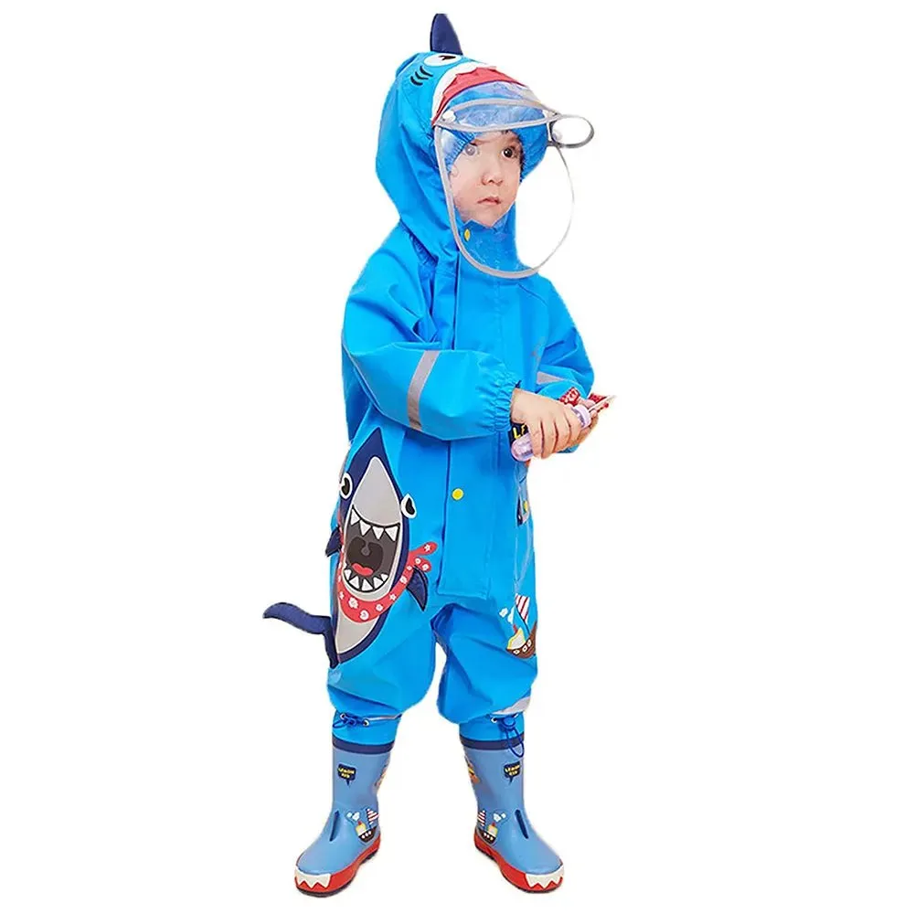 Blue Shark Theme All Over Jumpsuit / Playsuit Raincoat for Kids