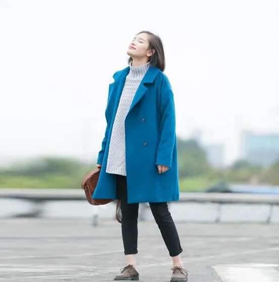 Blue Women Coat Wool Coat