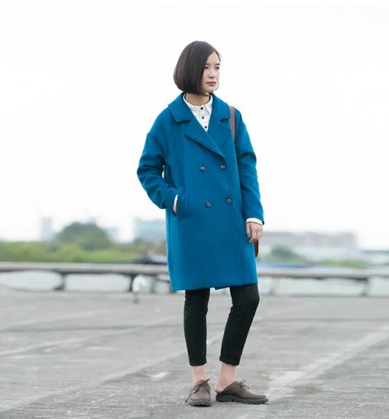 Blue Women Coat Wool Coat