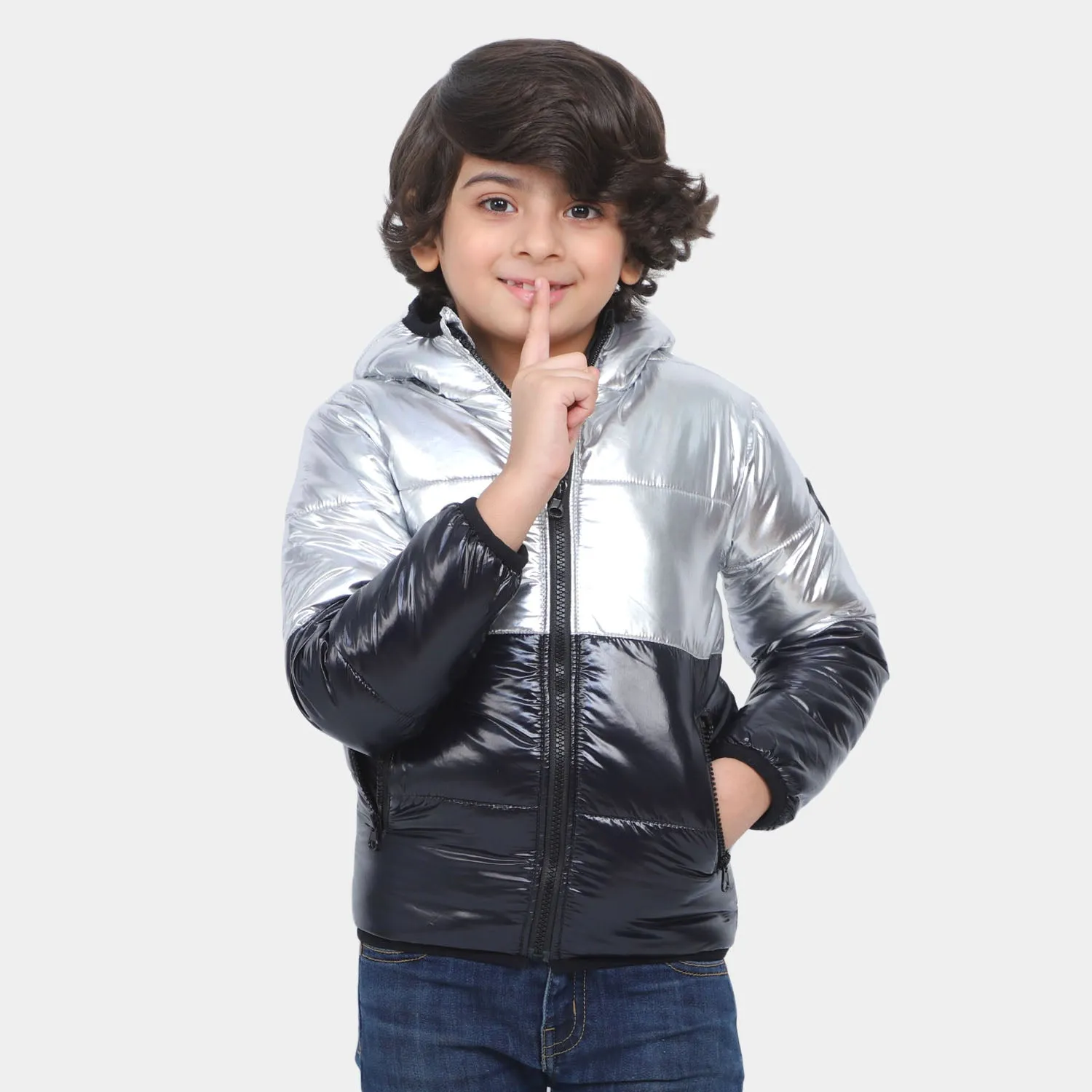 Boys Hooded Jacket Core - Silver/Black