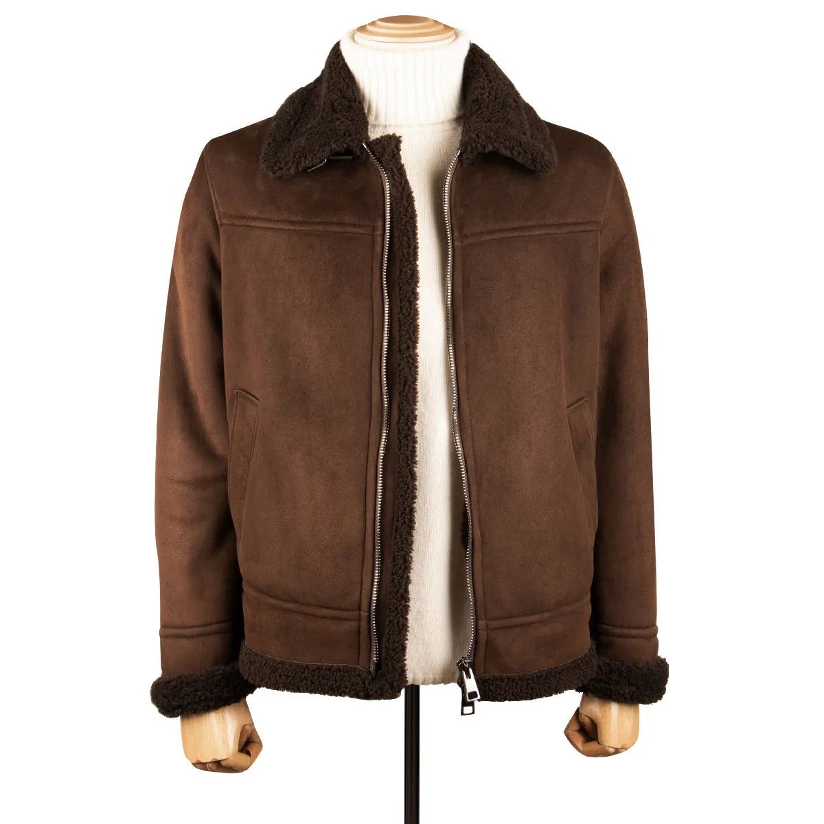 Brown Suede Shearling-lined Bomber Jacket