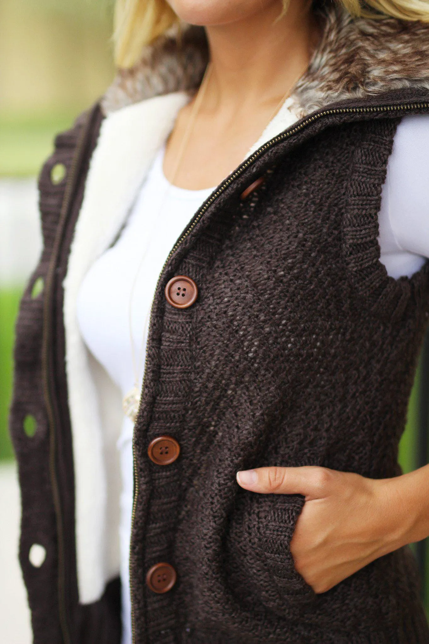 Brown Sweater Vest With Fur