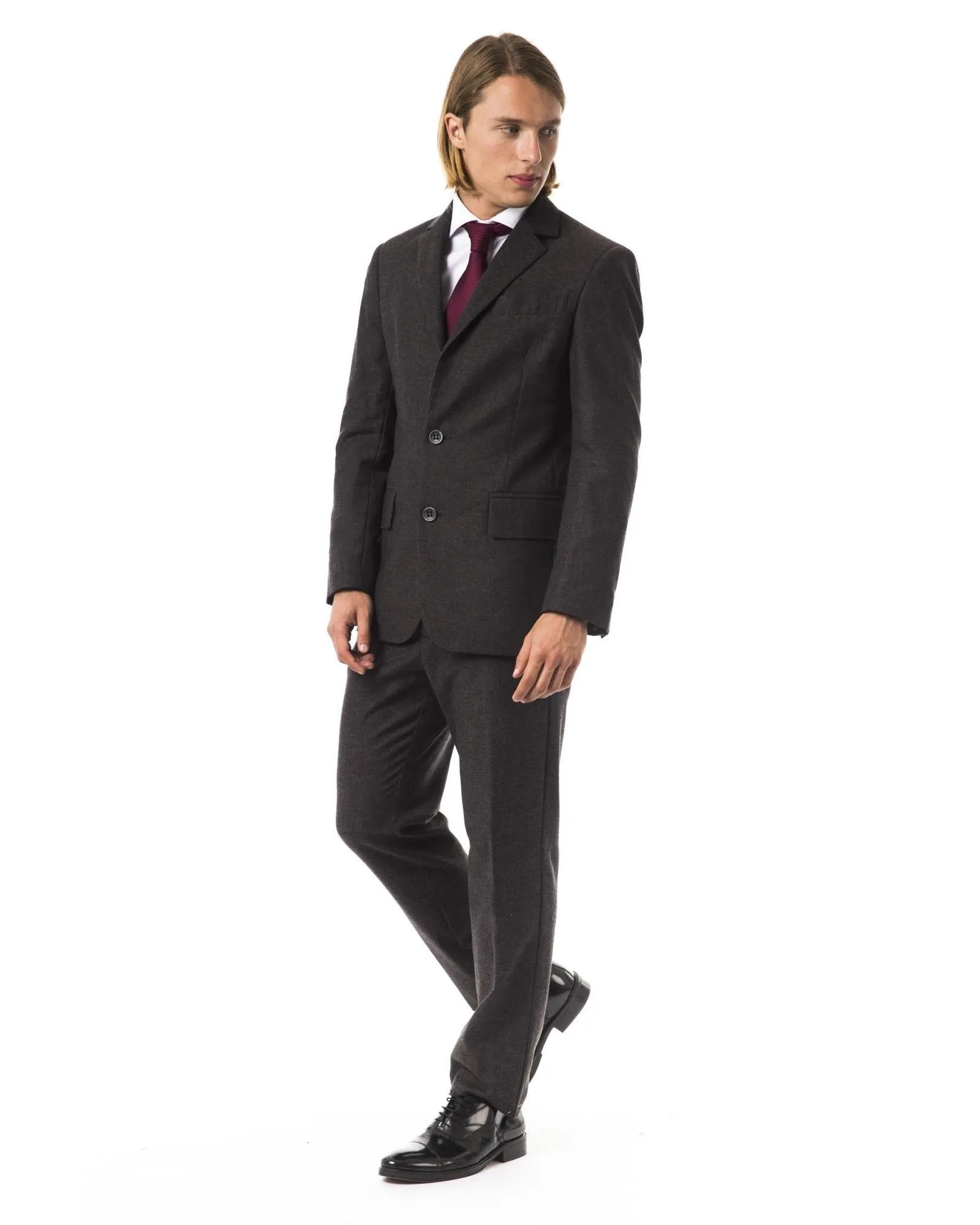 BYBLOS Mens Brown Wool Two-Button Suit